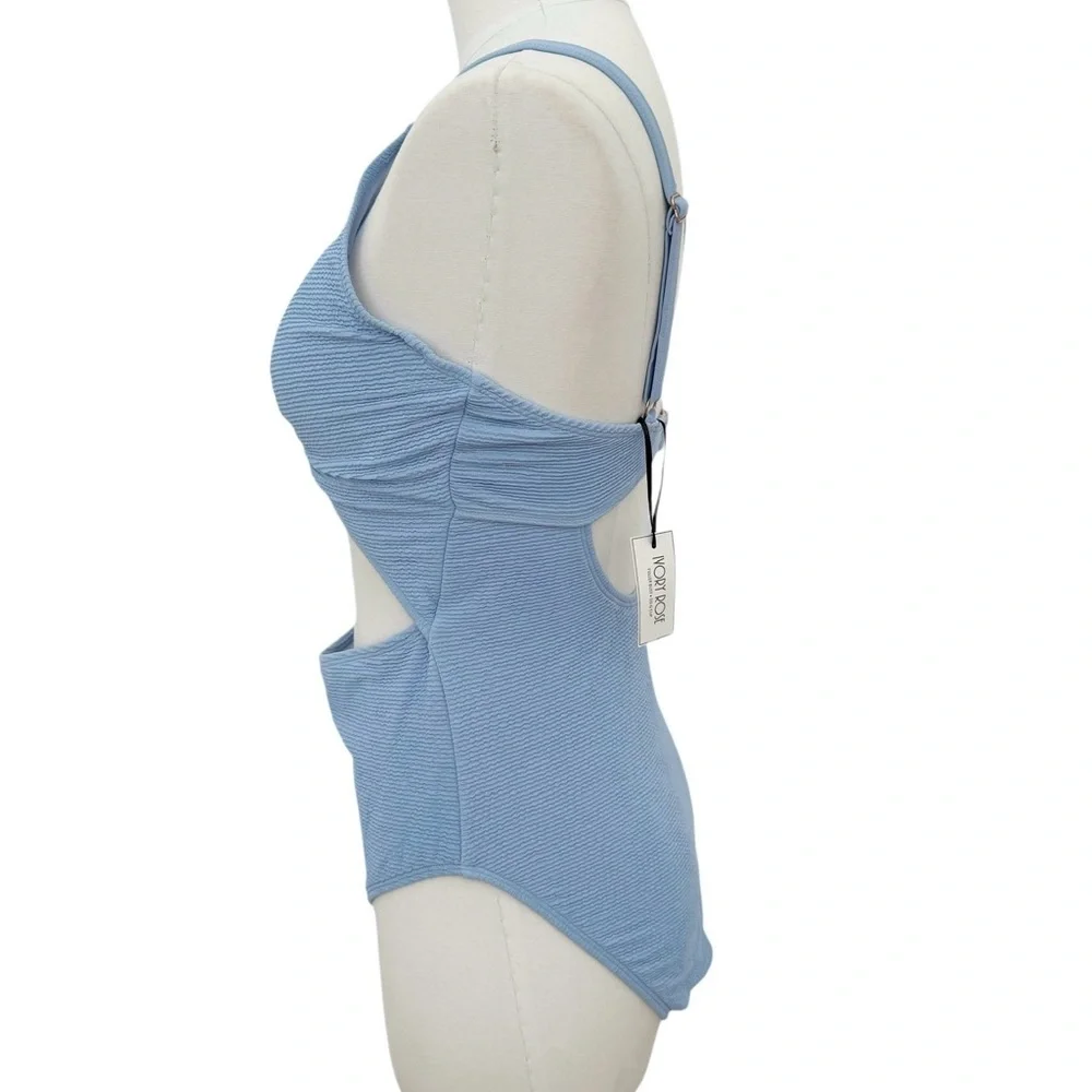 ASOS Ivory Rose Fuller Bust Scrunch Cut Out Swimsuit in Blue Size 34DD NWT